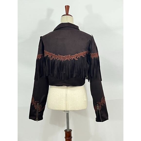 INTO GAIA Sz L Large Cosmic Feelings Vegan Suede Tassel Jacket Crop NWT - Picture 6 of 14